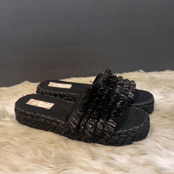 Band Of Gypsies Black Platform Raffia Slides 10 - Picture 9 of 10
